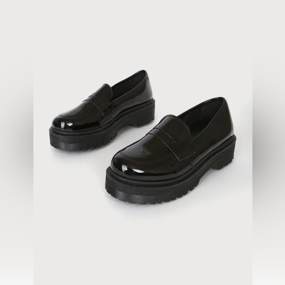 Lulus Maysie Black Patent Flatform Loafers